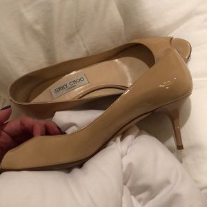 Jimmy choo nude patent leather peep toe